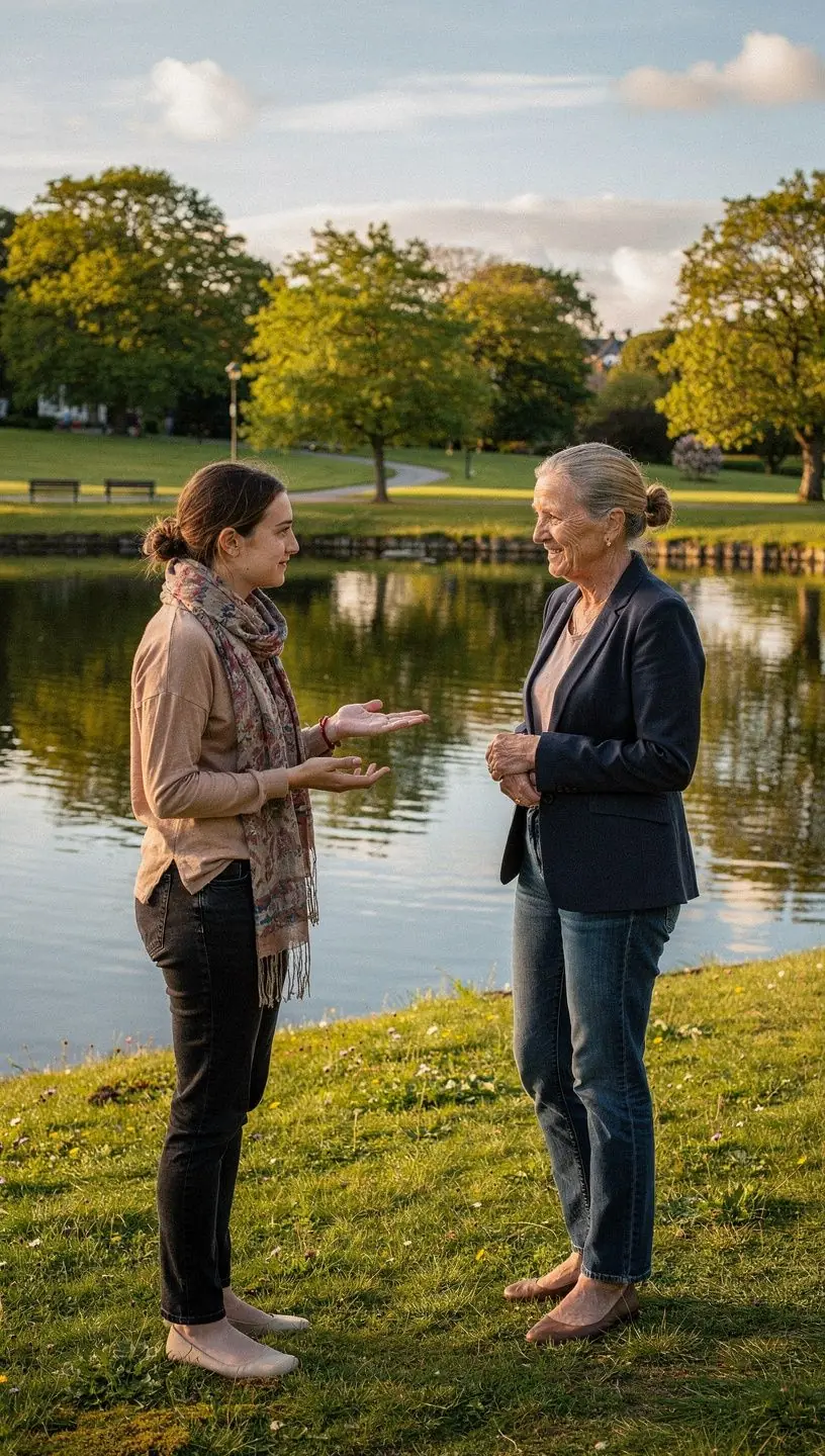 A life coach session taking place outdoors, showcasing a supportive environment for emotional growth.
